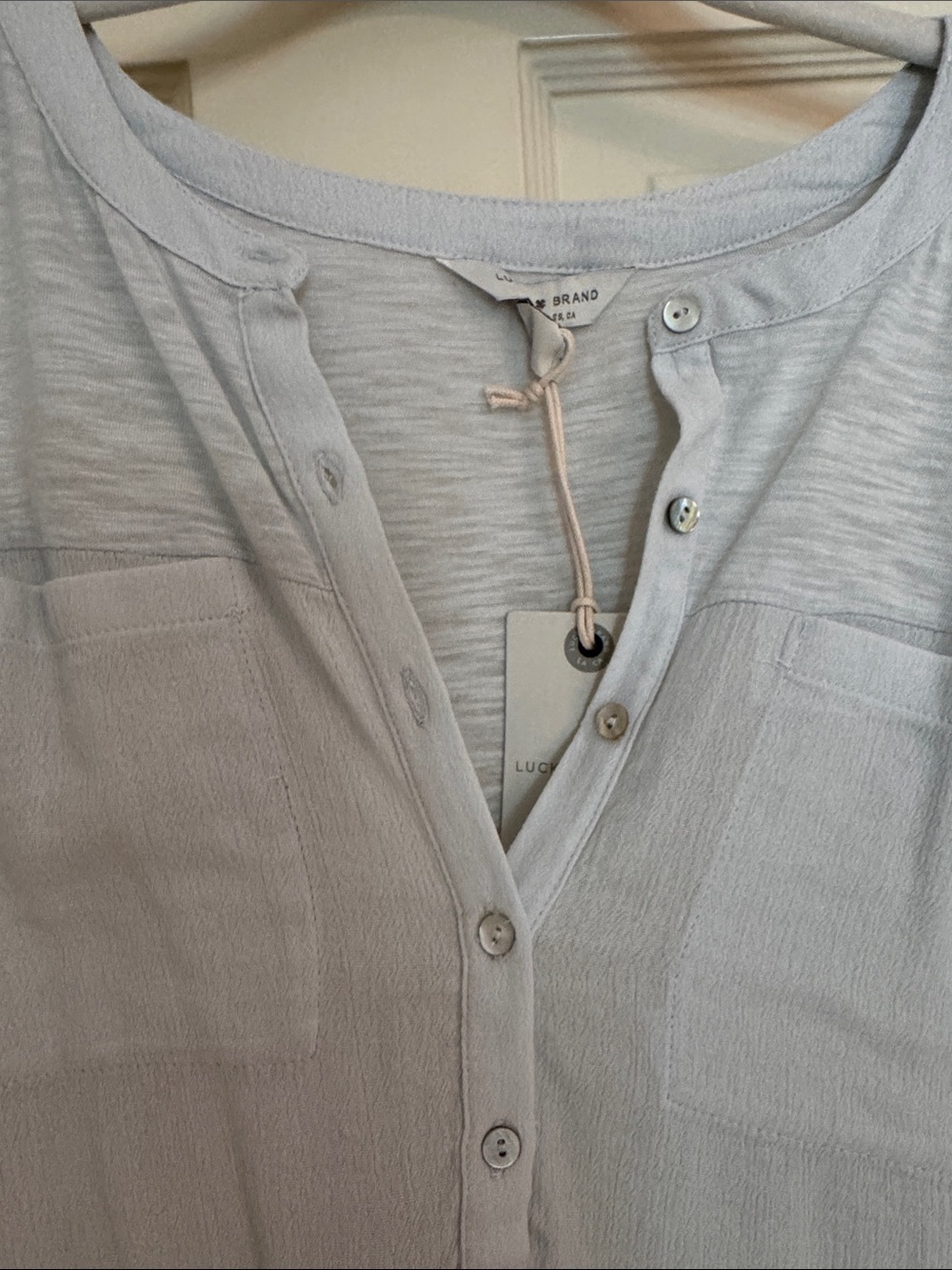Lucky Brand Pale Blue Short Sleeve Henley Blouse - Picture 3 of 6